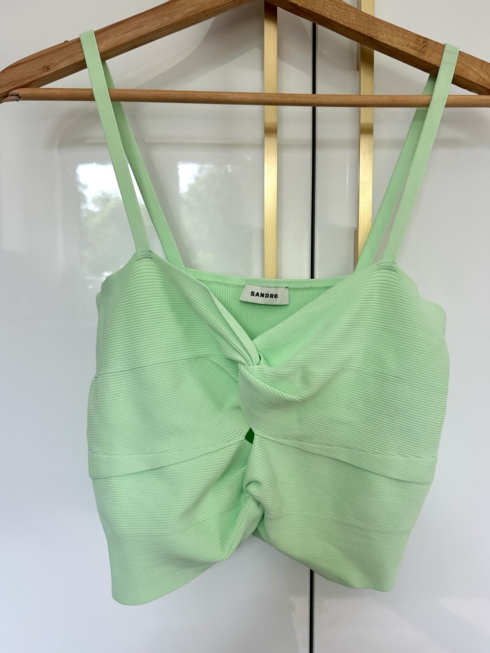 Sandro Paris Ribbed Twist Front Crop Top small - Picture 1 of 3